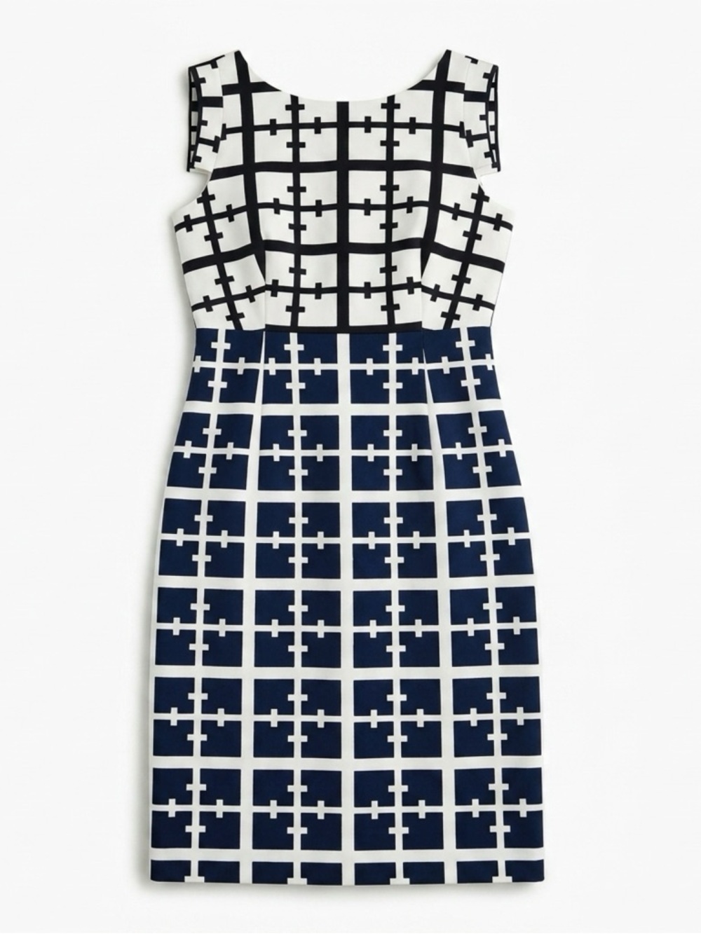 Elizabeth McKay Cotton Silk Navy White Geometric Sheath Dress Size 8 Made in USA - Picture 4 of 7